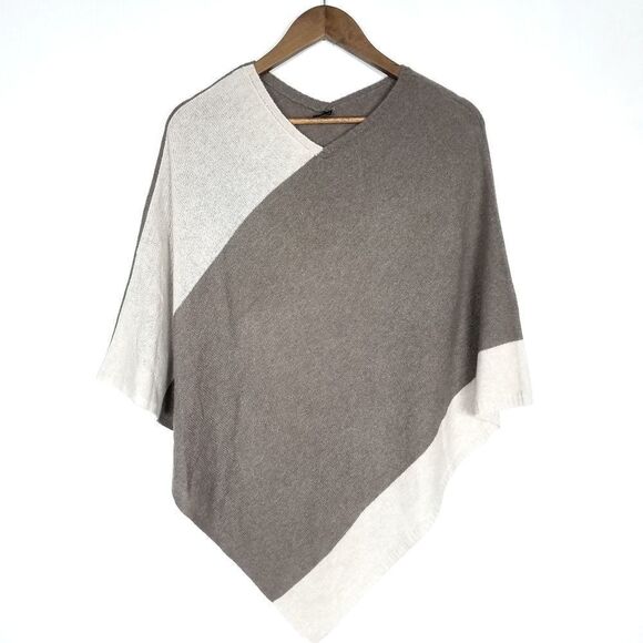 Beryll Asymmetrical Striped Cashmere Knit Poncho Sweater One Size - Picture 2 of 7